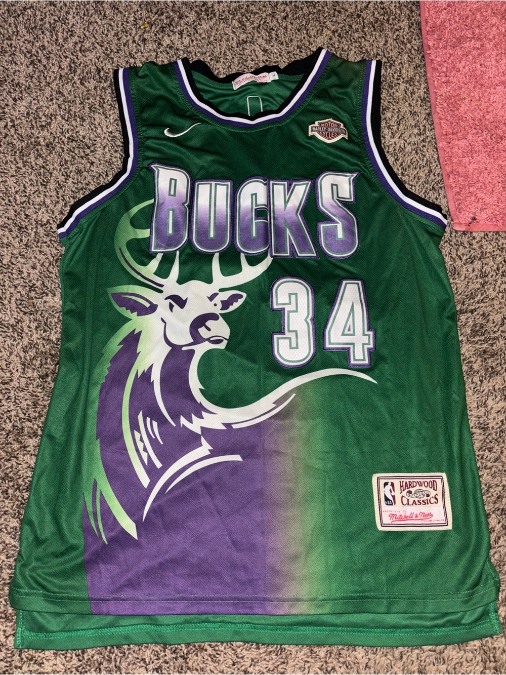 Mitchell & Ness Milwaukee Bucks Green & Purple #34 Hardwood Classics Jersey